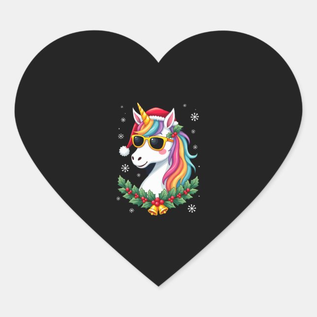 Christmas Unicorn Girls Boys Xmas Santa Cute Kids  Heart Sticker (Front)