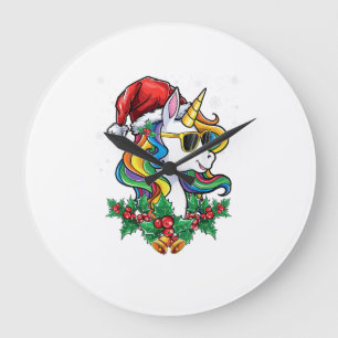 Christmas Unicorn Girls Boys Xmas Santa Cute Kids Large Clock