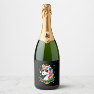 Christmas Unicorn Girls Boys Xmas Santa Cute Kids Sparkling Wine Label