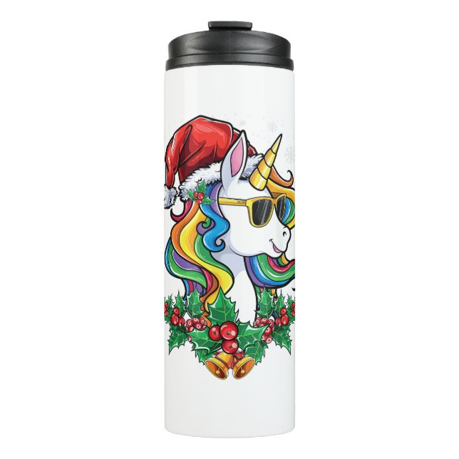 Christmas Unicorn Girls Boys Xmas Santa Cute Kids  Thermal Tumbler (Front)