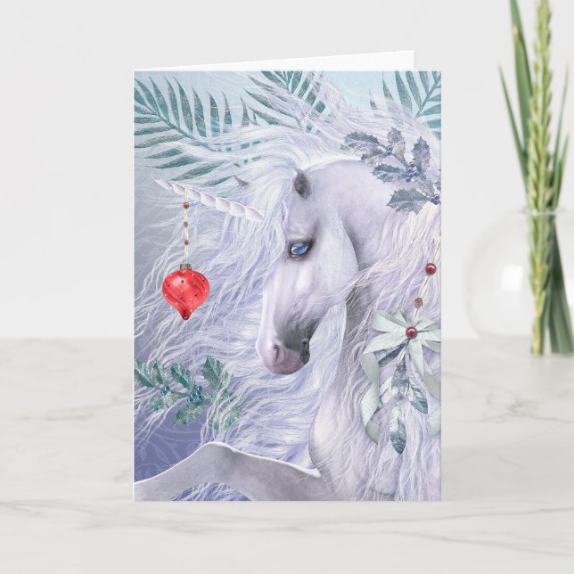Christmas Unicorn Greeting Card (Blank Inside) (Front)