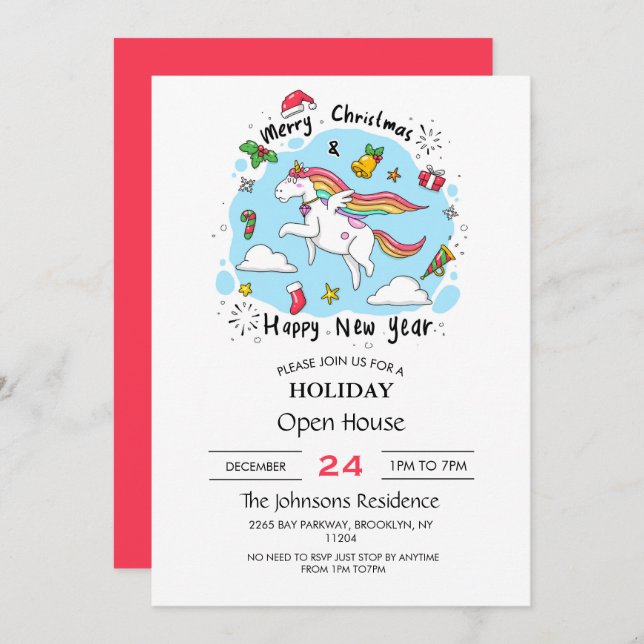 Christmas Unicorn      Invitation (Front/Back)