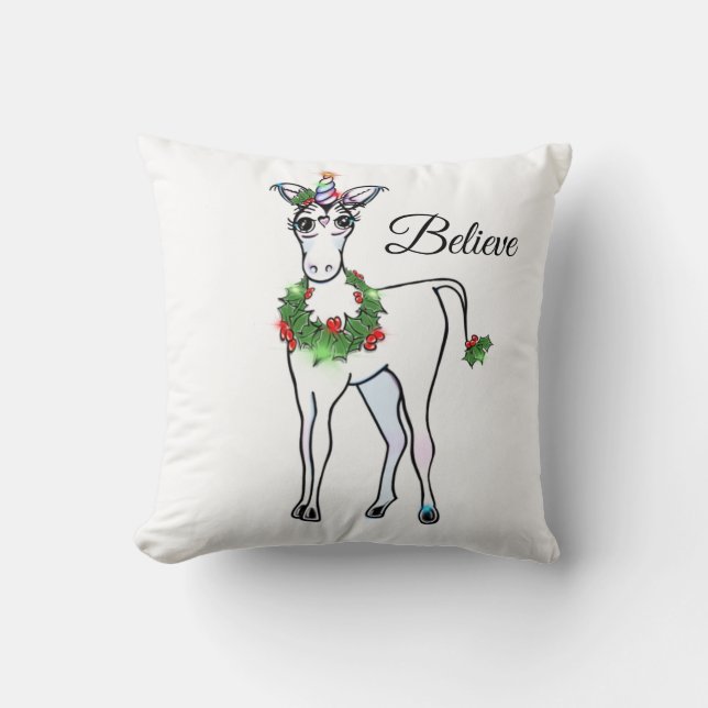 Christmas Unicorn, just believe Cushion (Front)