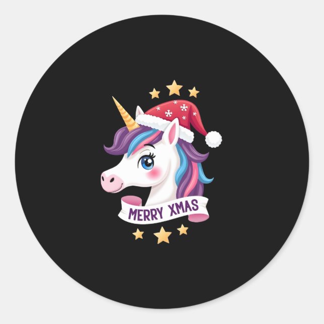 Christmas Unicorn Long Sleeve T-Shirt (2) Classic Round Sticker (Front)