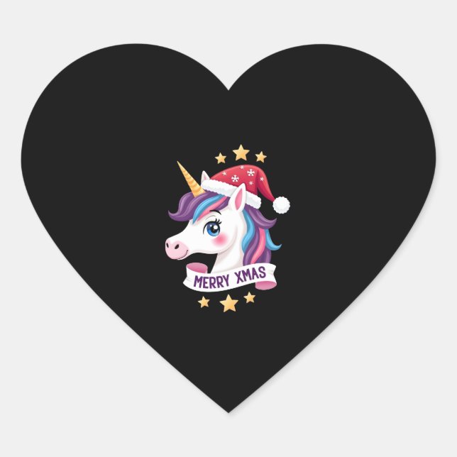 Christmas Unicorn Long Sleeve T-Shirt (2) Heart Sticker (Front)