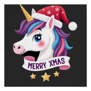 Christmas Unicorn Long Sleeve T-Shirt (2) Poster