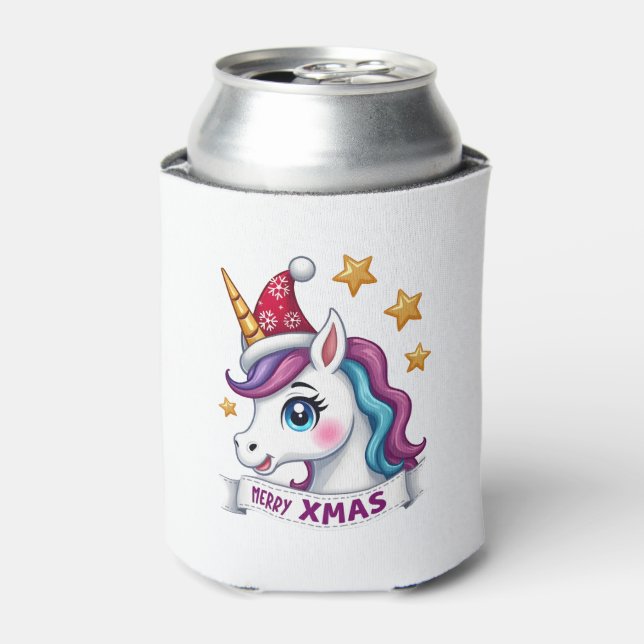 Christmas Unicorn Long Sleeve T-Shirt Can Cooler (Can Front)