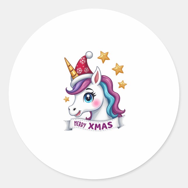 Christmas Unicorn Long Sleeve T-Shirt Classic Round Sticker (Front)