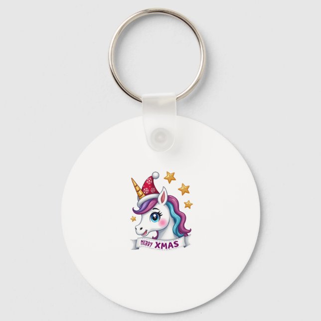 Christmas Unicorn Long Sleeve T-Shirt Key Ring (Front)