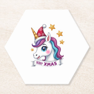 Christmas Unicorn Long Sleeve T-Shirt Paper Coaster