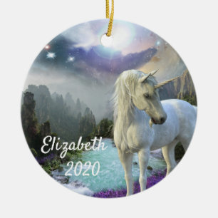 Christmas Unicorn Magical Fantasy Personalized Ceramic Tree Decoration