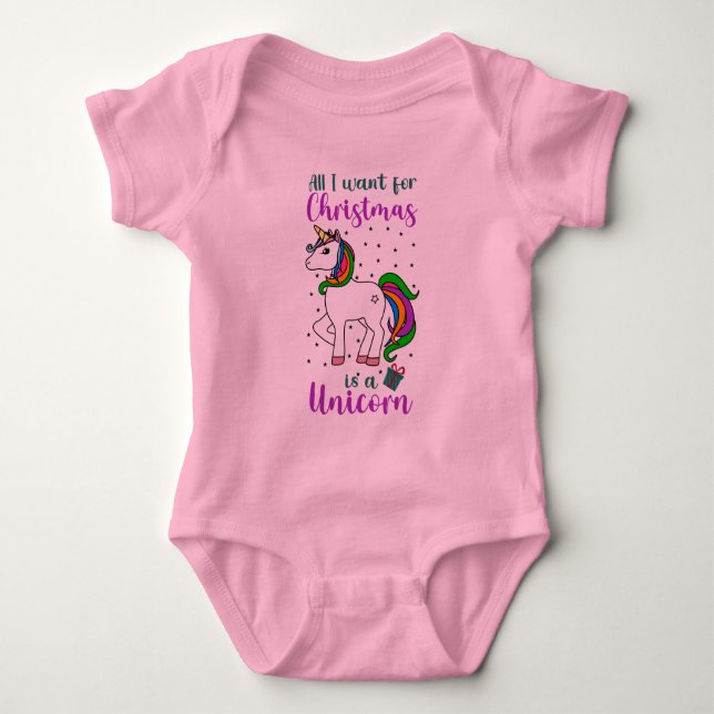 Christmas Unicorn Magical Rainbow Green Purple  Baby Bodysuit (Front)