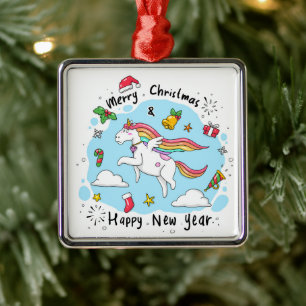 Christmas Unicorn Metal Tree Decoration