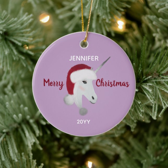 Christmas Unicorn Personalised Ceramic Tree Decoration (Tree)