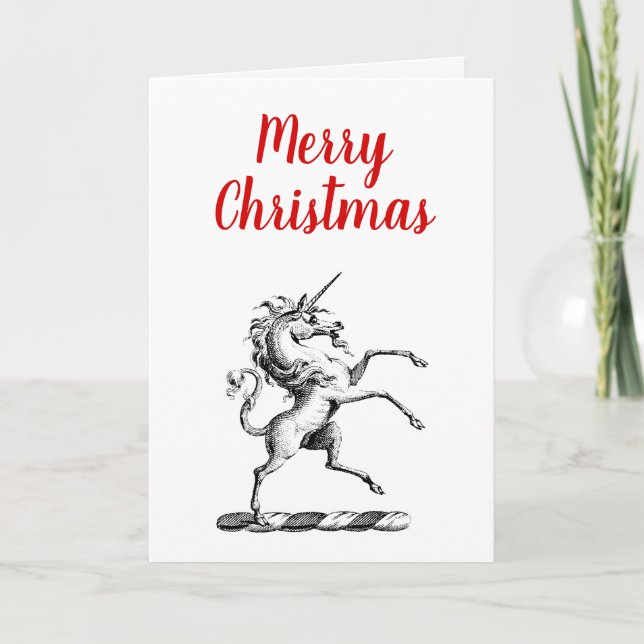 Christmas Unicorn Rearing Coat of Arms Emblem TnF Holiday Card (Front)