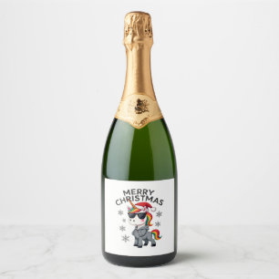 Christmas Unicorn Santa Hat T-Shirt (1) Sparkling Wine Label