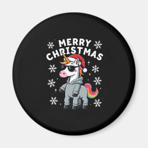 Christmas Unicorn Santa Hat T-Shirt (2) Magnet