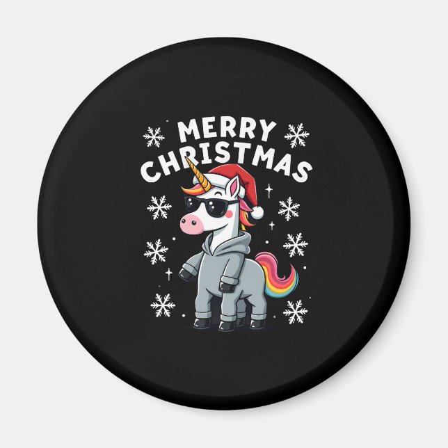 Christmas Unicorn Santa Hat T-Shirt (2) Magnet (Front)