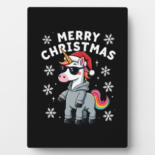 Christmas Unicorn Santa Hat T-Shirt (2) Plaque