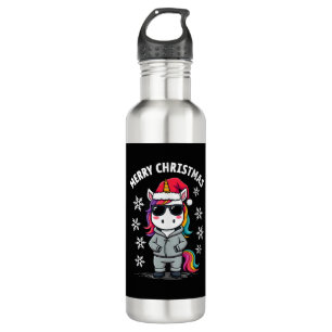 Christmas Unicorn Santa Hat T-Shirt (3) 710 Ml Water Bottle