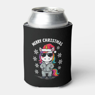 Christmas Unicorn Santa Hat T-Shirt (3) Can Cooler