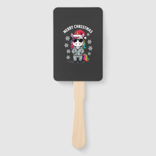 Christmas Unicorn Santa Hat T-Shirt (3) Hand Fan