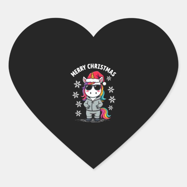 Christmas Unicorn Santa Hat T-Shirt (3) Heart Sticker (Front)