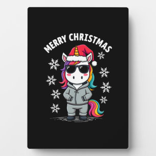 Christmas Unicorn Santa Hat T-Shirt (3) Plaque