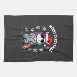 Christmas Unicorn Santa Hat T-Shirt (3) Tea Towel
