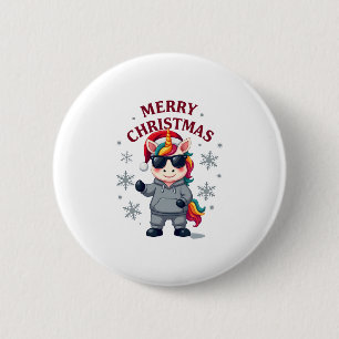 Christmas Unicorn Santa Hat T-Shirt 6 Cm Round Badge