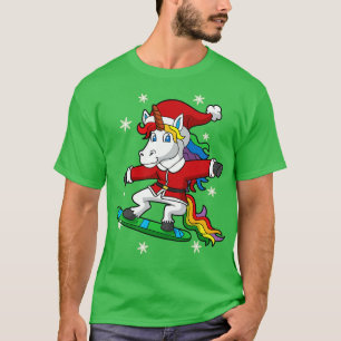 Christmas Unicorn Santa Snowboarding T-Shirt