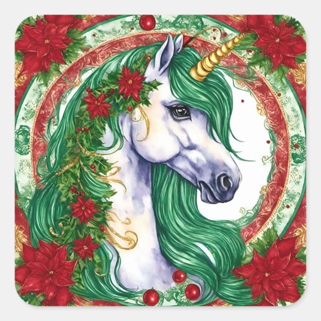 Christmas Unicorn Square Sticker (Front)