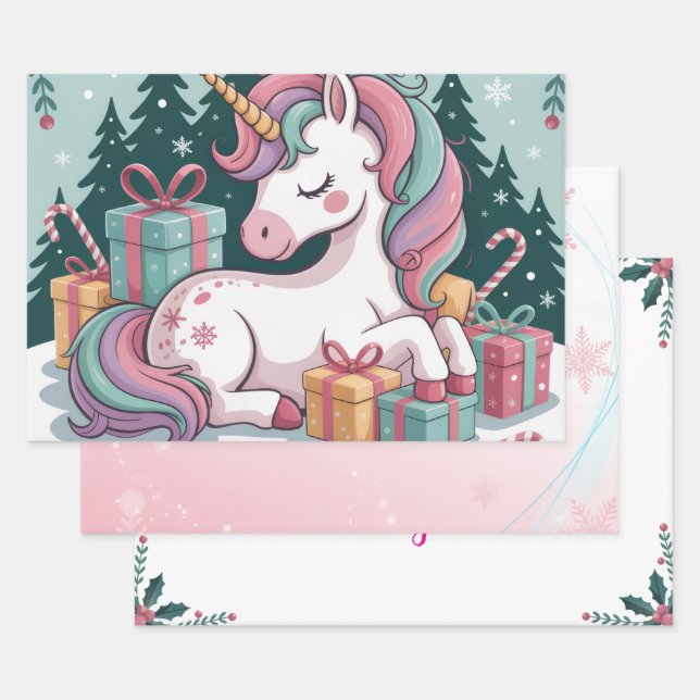 Christmas Unicorn Wrapping Paper (Set)
