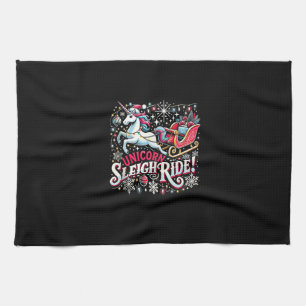 Christmas Unicorns Sleigh Ride Merry Christmas San Tea Towel