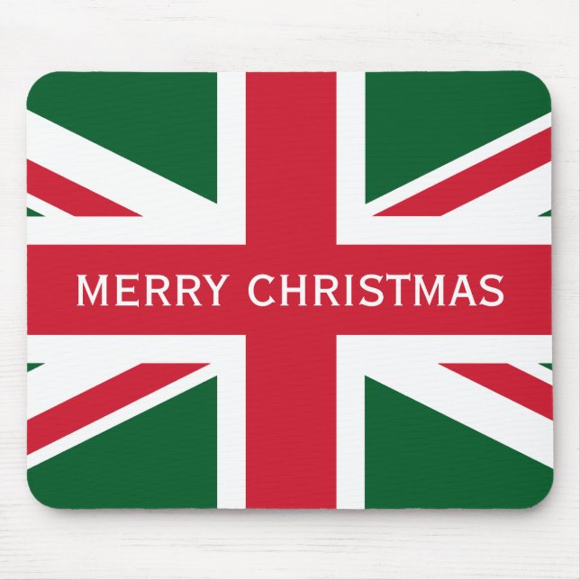 Christmas Union Jack ~  Red, Green and White Mouse Pad (Front)