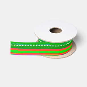 Christmas unique oartistic green red striped satin ribbon