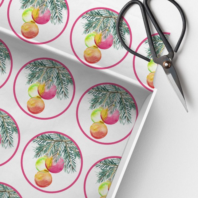 Christmas Unique Watercolor Magenta Tissue Paper (Christmas tissue paper for gifts, favors and decoupage. Unique art by Victoria Grigaliunas)