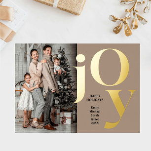 Christmas Vertical Family Photo Joy Beige Gold