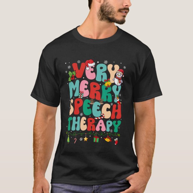 Christmas Very Merry Speech Therapy Speech Therapi T-Shirt (Front)