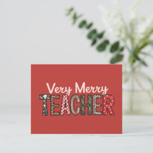 Christmas Very Merry Teacher Leopard Tree Holiday Postcard