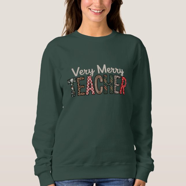 Christmas Very Merry Teacher Leopard Tree Sweatshirt (Front)