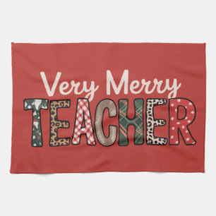 Christmas Very Merry Teacher Leopard Tree Tea Towel