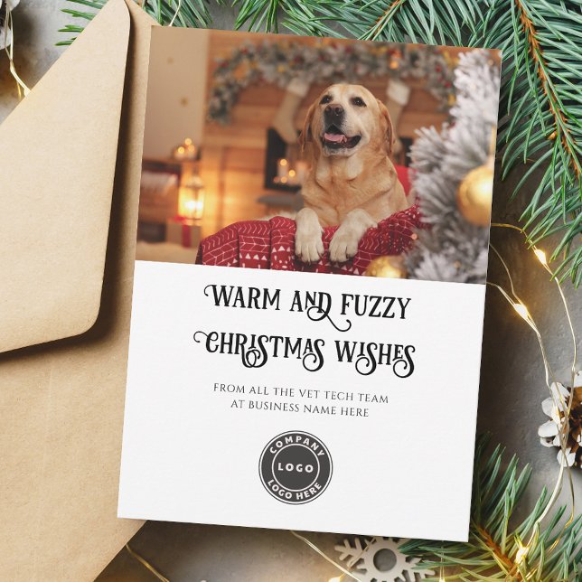 Christmas Vet Tech Pet  Dog Photo Business Logo Holiday Card (Christmas Warm and Fuzzy Business Logo Christmas Greetings)