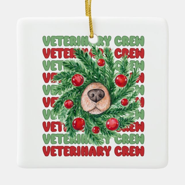 Christmas Veterinary Crew Vet Tech Nurse Team Matc Ceramic Ornament (Front)