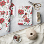 Christmas vibe watercolors flowers, leaves, birds wrapping paper<br><div class="desc">Modern watercolor Christmas botanicals,  flowers and leaves,  poinsettia,  cute birds,  and red berries for the holiday,  wrapping paper with custom red and green typography. Elegant,  festive holiday party design.</div>