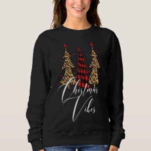 Christmas Vibes Buffalo Plaid Leopard Slim Christm Sweatshirt