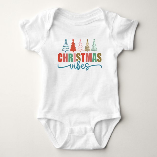 Christmas Vibes - Colourful Holiday Trees Design Baby Bodysuit (Front)