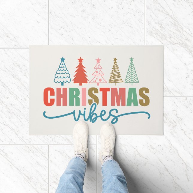 Christmas Vibes - Colourful Holiday Trees Design Doormat (Indoor)