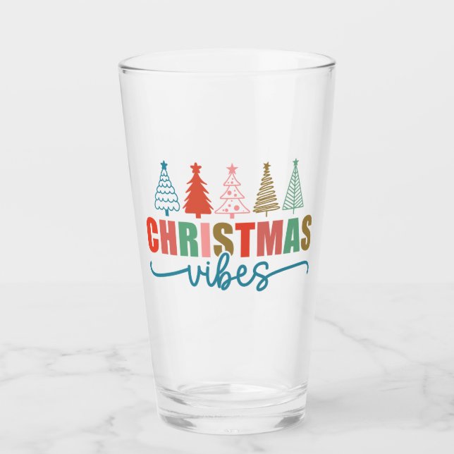 Christmas Vibes - Colourful Holiday Trees Design Glass (Front)