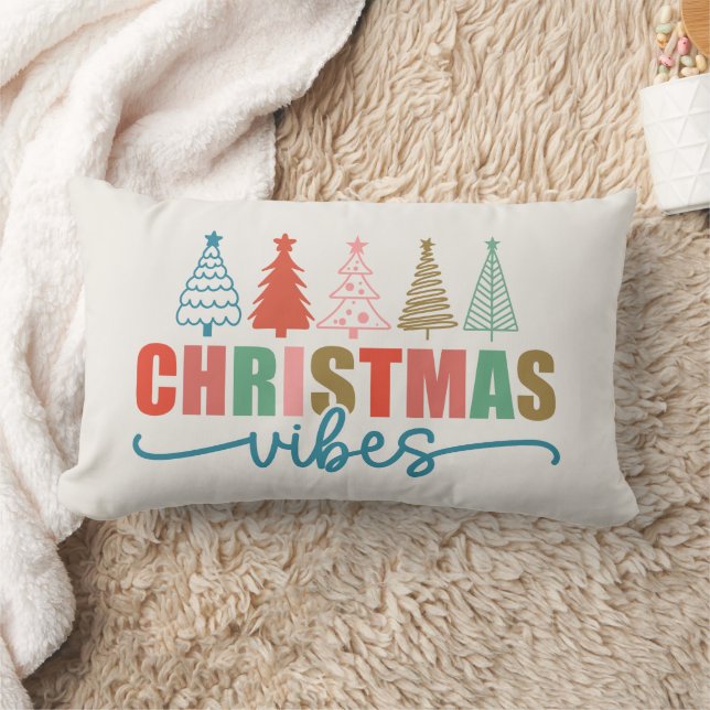 Christmas Vibes - Colourful Holiday Trees Design Lumbar Cushion (Blanket)